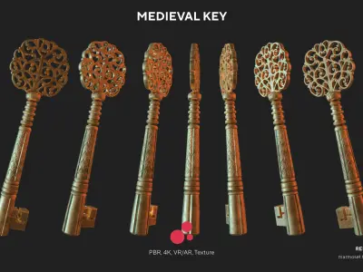 Medieval Keys Set 05 AR low-poly 3D model Low-poly 3D model Low-poly 3D model