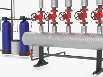 Boiler Steam Pipe System with Filtration Tanks 3D model