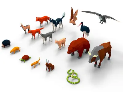 Animals lowpoly animal set Low-poly 3D model