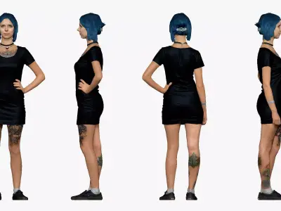 001500 woman with a tattoo in a dress 3D model