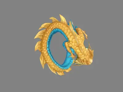 Cartoon little golden dragon Low-poly 3D model