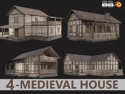 Medieval Old House 4K GameReady Pack 01 to 04 Low-poly 3D model