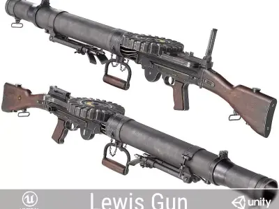PBR British Lewis Machine Gun Low-poly 3D model