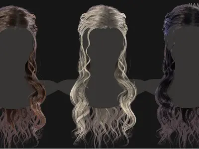 Real Time Hair Card Female Hairstyle part 15 Low-poly 3D model