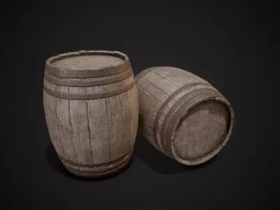 PBR Old Wooden Barrel Low-poly 3D model