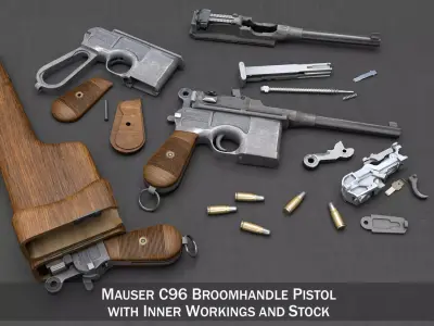 Mauser C96 Broomhandle with Stock 3D model