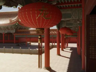 Asian Modular Temple Low-poly 3D model