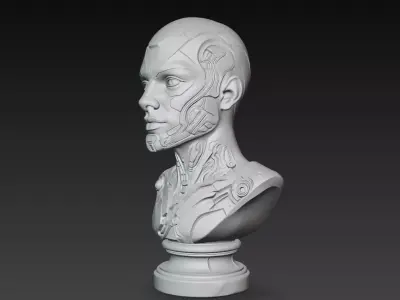 Futuristic Female Android Bust STL Sci-Fi Robot 3D print model