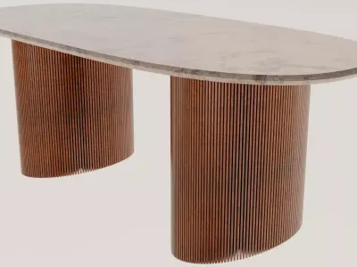 Modern table with marble and unique wooden legs Free 3D model