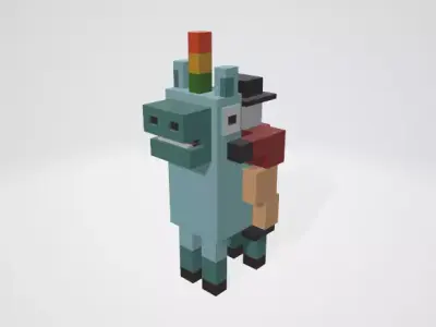 Crossy Road type game Unicorn and Rider Low-poly 3D model