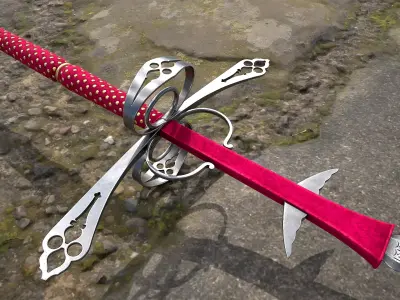 Austrian Flamberge Zweihander dated 1595 Game Ready 3D Model Low-poly 3D model