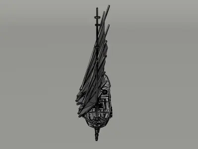 Cartoon medieval fantasy ship Polygonal Style Low-poly 3D model