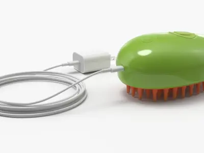 Pet Grooming Steam Brush with Charger Green 3D model