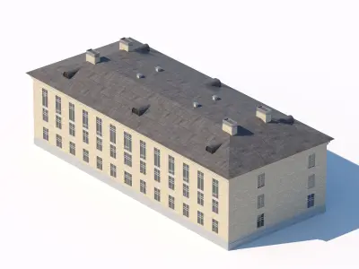 Classic brick residential building with pitched roof 3D model