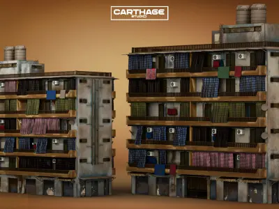 Arabic Neoclassical Mid-Rise Apartment with Balconies Shops Low-poly 3D model