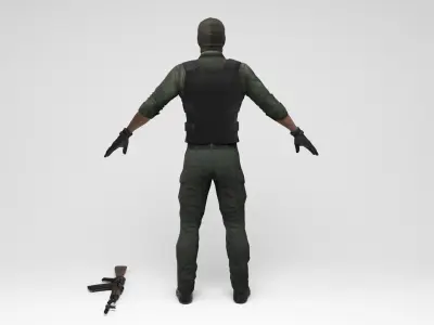 Mercenary 1 soldier holding gun Low-poly 3D model