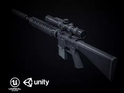 Mk12 PBR sniper rifle scope Low-poly 3D model