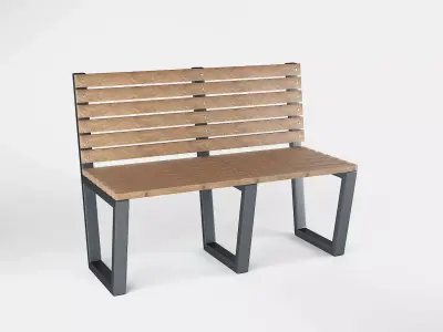 Bench wooden with steel legs 3D model