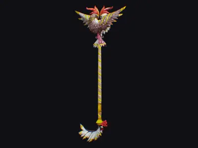 Magical Staff Parrot Phoenix Bird Wizard Wand Stick Scepter Low-poly 3D model