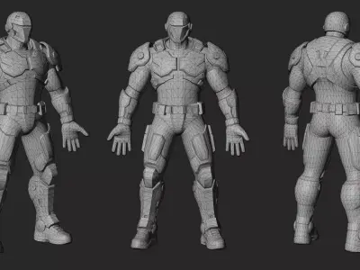 Cyberpunk Police Robot Character Low-poly 3D model