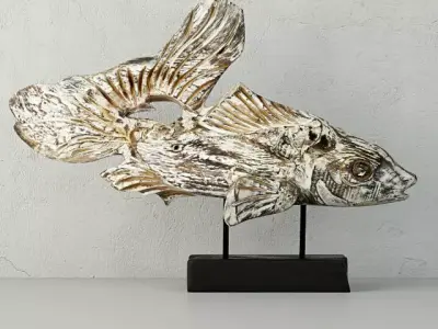 Hand Carved Driftwood Fish On Stand 3D model