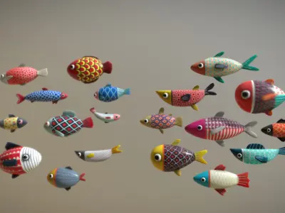 Stylish fish schools Low-poly 3D model