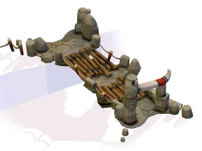 Wooden Structure Suspension Bridge Low-poly 3D model