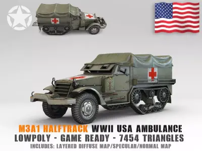 Low Poly M3A1 Halftrack Ambulance Low-poly 3D model