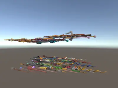 Cartoon Fantasy Weapons Staffs Low-poly 3D model