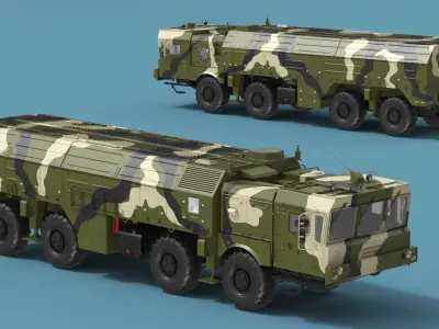 Iskander SS-26 Stone in Camouflage Colored Rigged for Cinema 4D 3D model purchase