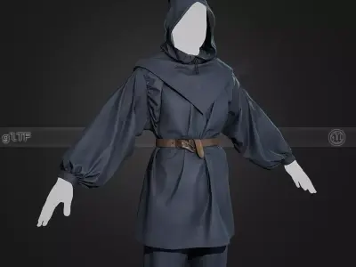 Blue Medieval Outfit  Low-poly 3D model