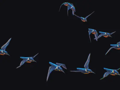 Kingfisher Flock Animated Bird Swarm Hummingbird Shoal Birds Low-poly 3D model