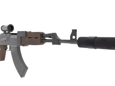 AK-47 3d model with tactical equipment Free low-poly 3D model