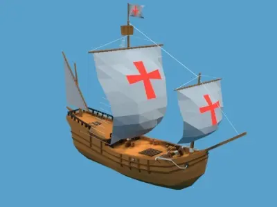 Low Poly Cartoon Pinta 1492 Ship Low-poly 3D model