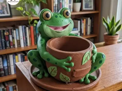 Cute Frog Plant Pot STL  Cartoon Frog Planter Free 3D print model