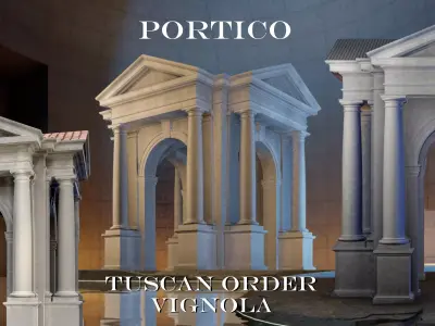 Arched portico in Tuscan order freestanding columns pedestal 3D model