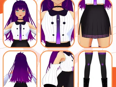 VRM CUTE UNIFORM MODERN STYLE URBAN OUTFIT GIRL VROID 3D model
