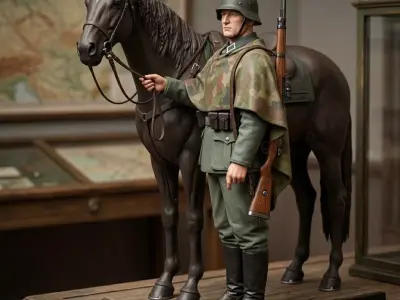 German Mounted Soldier with Horse Historical Resin STL Figure  3D print model