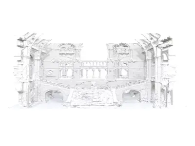 Medieval castle ruin with ancient stone steps interior  3D model