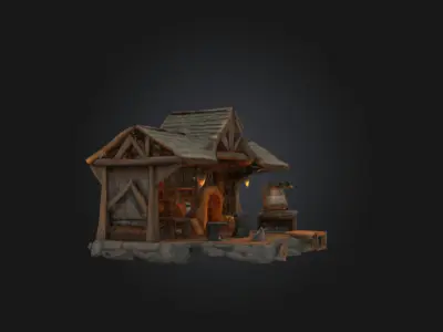 Stylized Medieval Blacksmith Workshop 3D Model Low-poly 3D model