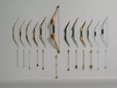 Forged Bronze Bow Pack - Fantasy Archery Weapons 3D model
