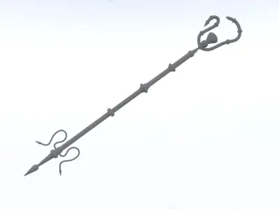 Golden Magic staff Low-poly 3D model