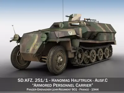 SDKFZ 251 - Ausf C - Half-track - PGLR901 3D model