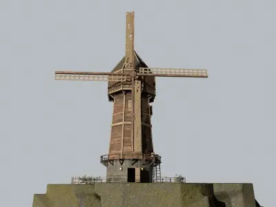 Windmill wooden fence Low-poly 3D model