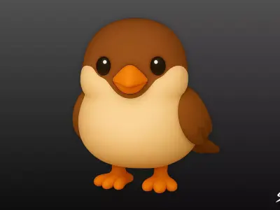 Cartoon Plush Sparrow Low-poly 3D model