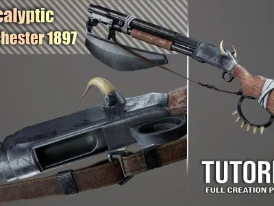 Apocalyptic Winchester 1897  3D Model plus Full Tutorial Low-poly 3D model