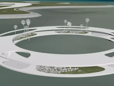 Minimal Tropical Island Glass Villa with Ocean Pier 3D model