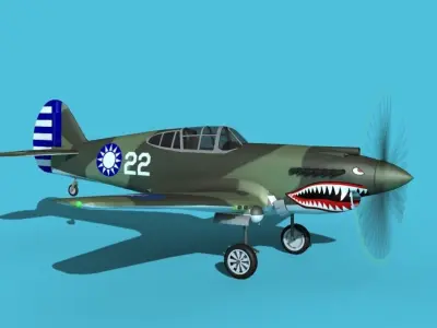 Curtiss P-40B Tomahawk V06 China Flying Tigers 3D model