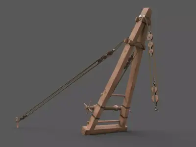 Ancient roman construction crane Pentaspastos - PBR Low-poly 3D model