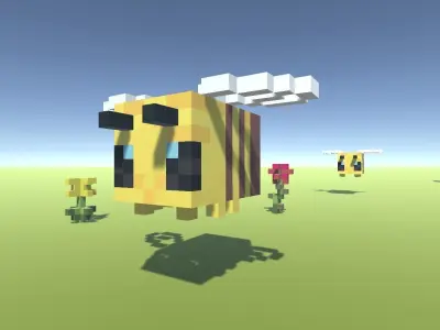 Block Pack Bee hive - block styled voxel bee hive Low-poly 3D model